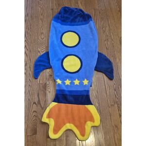 Blankie Tails Blue Rocket Ship Soft Plush Wearable Blanket 54" Long Polyester